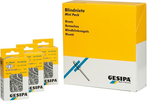 Slepý nit hliník / ocel plochá gulatá hlava, mini balenie, 5x6m a 50 ks. GESIPA